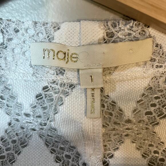 Maje White Lamour Diamond Lace Boatneck Sheer Blouse Size 1 / Small - Picture 7 of 12